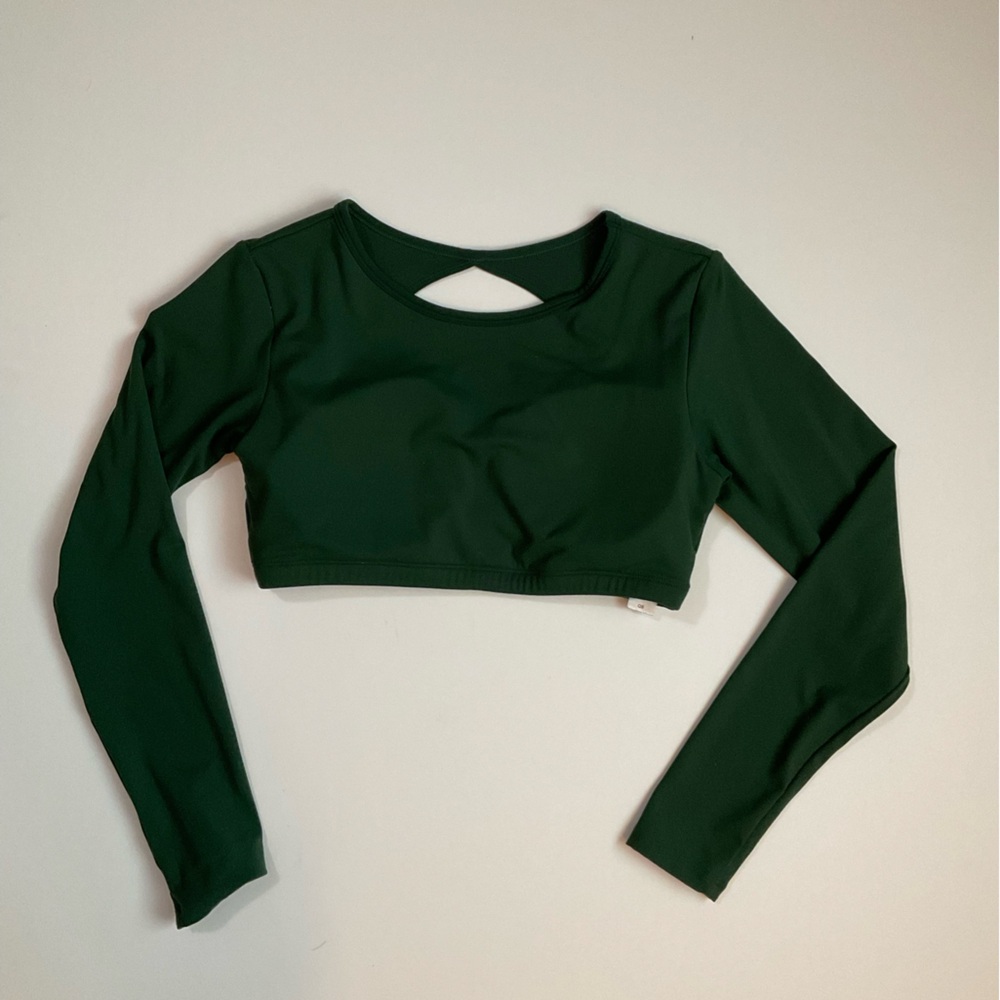Dark Green Long Sleeve Crop Top